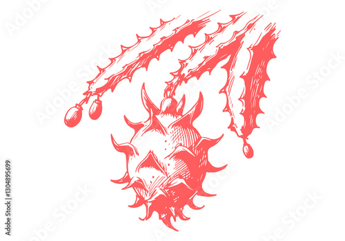 Dragon Fruit Hand Drawn Sketch Illustration Vector Isolated