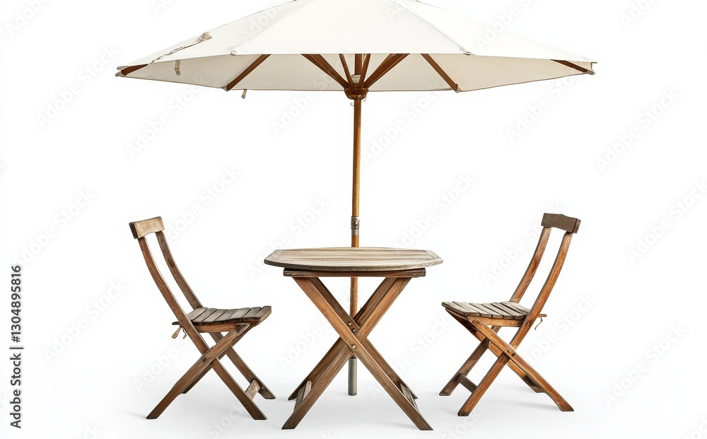 A small outdoor table with two chairs arranged near a cafe table and chair A small outdoor table with two chairs arranged near a cafe table and chair