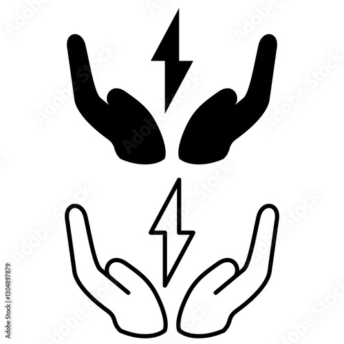 save energy icon, control electricity power, hand saving consumption, simple flat style, pictogram logo sign symbol vector illustration, isolated on white for mobile app