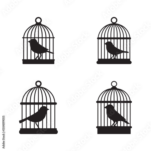 Birds in Cages Silhouettes Icons set. Editable vector icon. Perfect for web and app interfaces, presentations, info graphics, etc.
