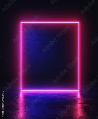 Wallpaper Mural Pink neon square frame glowing in dark room. Torontodigital.ca