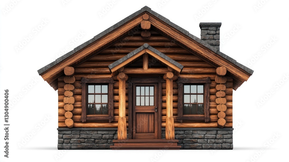 3D Wooden Cabin Front View, Isolated, for Design, Illustration 3D Wooden Cabin Front View, Isolated, for Design, Illustration