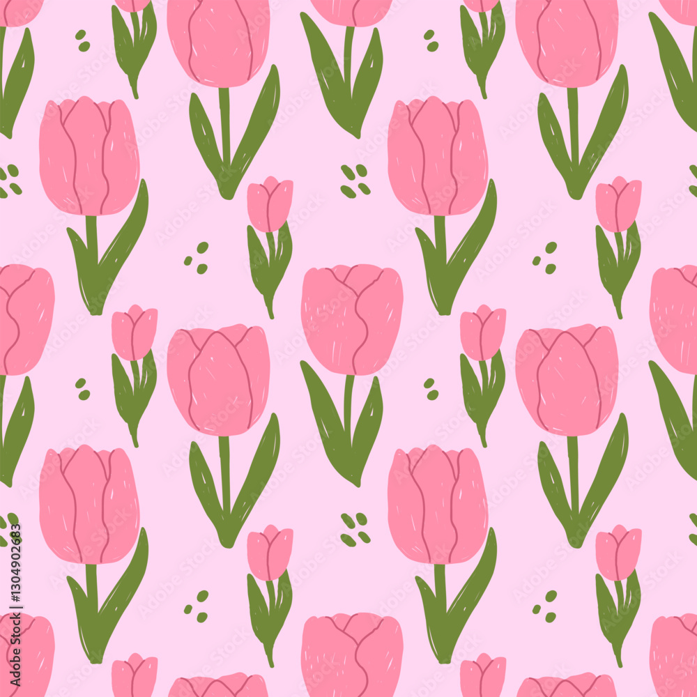 Seamless spring pattern with hand drawn tulips
