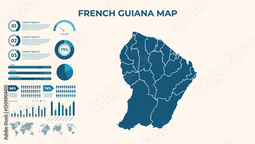 Infographic Map of French Guiana. Vector Map of a global map in the form of regions of French Guiana. Vector Illustration