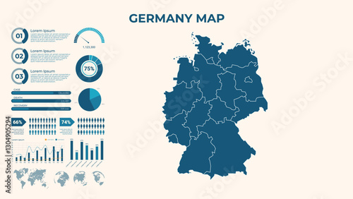 Infographic Map of Germany. Vector Map of a global map in the form of regions of Germany. Vector Illustration