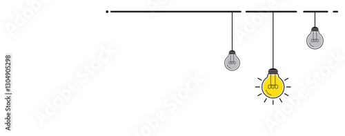Turn on glowing lightbulb among turn off lamp on white background for creative thinking idea and problem solving solution concept by ESP vector illustration.