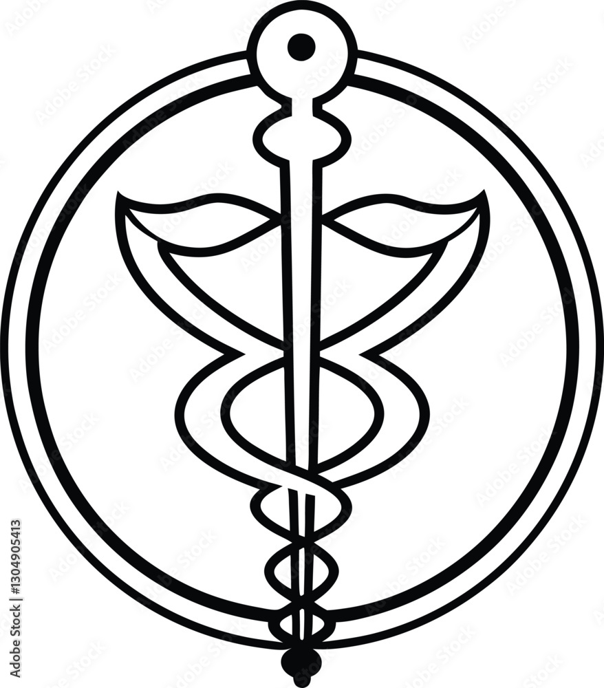 Simple Medical Caduceus Symbol in a Circle