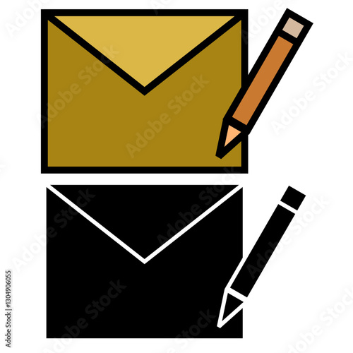 write message icon, envelope with pencil, simple flat style, illustration, logo sign symbol pictogram template, for ui or ux isolated on white for mobile app, editable