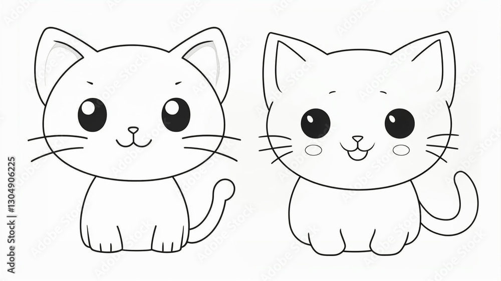 Coloring page with two cute kawaii kittens Coloring page with two cute kawaii kittens