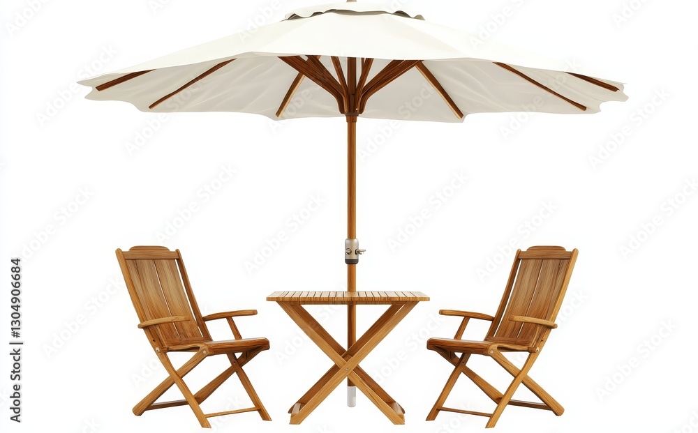 Under a cafe table and chair, a small outdoor table and two chairs are placed Under a cafe table and chair, a small outdoor table and two chairs are placed
