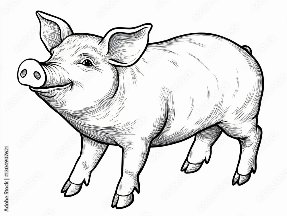 Fototapeta premium Coloring page for kids with a big pig