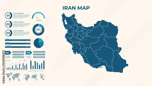 Infographic Map of Iran. Vector Map of a global map in the form of regions of Iran. Vector Illustration
