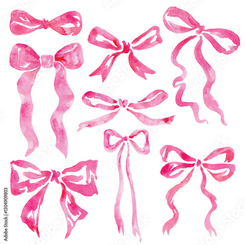 Bows elements vector set isolated on white background hand draw watercolor.