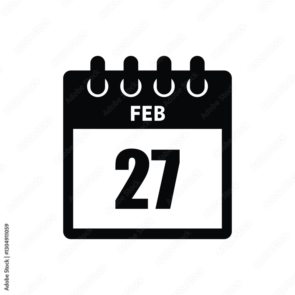 calender icon, 27 february icon with white background calender icon, 27 february icon with white background