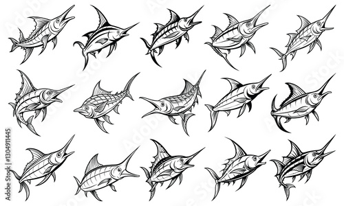 Swordfish Coloring Page for Adults, Intricate Line Art for Relaxation and Stress Relief, Ideal for Adult Coloring Books or Printable Art Therapy, High-Quality Detailed Illustration.