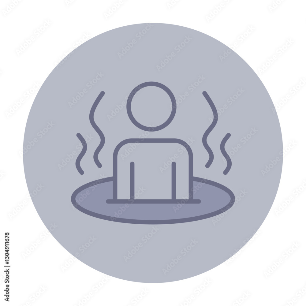 Simple line icon of relaxed person surrounded by steam, symbolizing health and wellness. Concept of tranquility in serene environment, ideal for promoting self-care Simple line icon of relaxed person surrounded by steam, symbolizing health and wellness. Concept of tranquility in serene environment, ideal for promoting self-care
