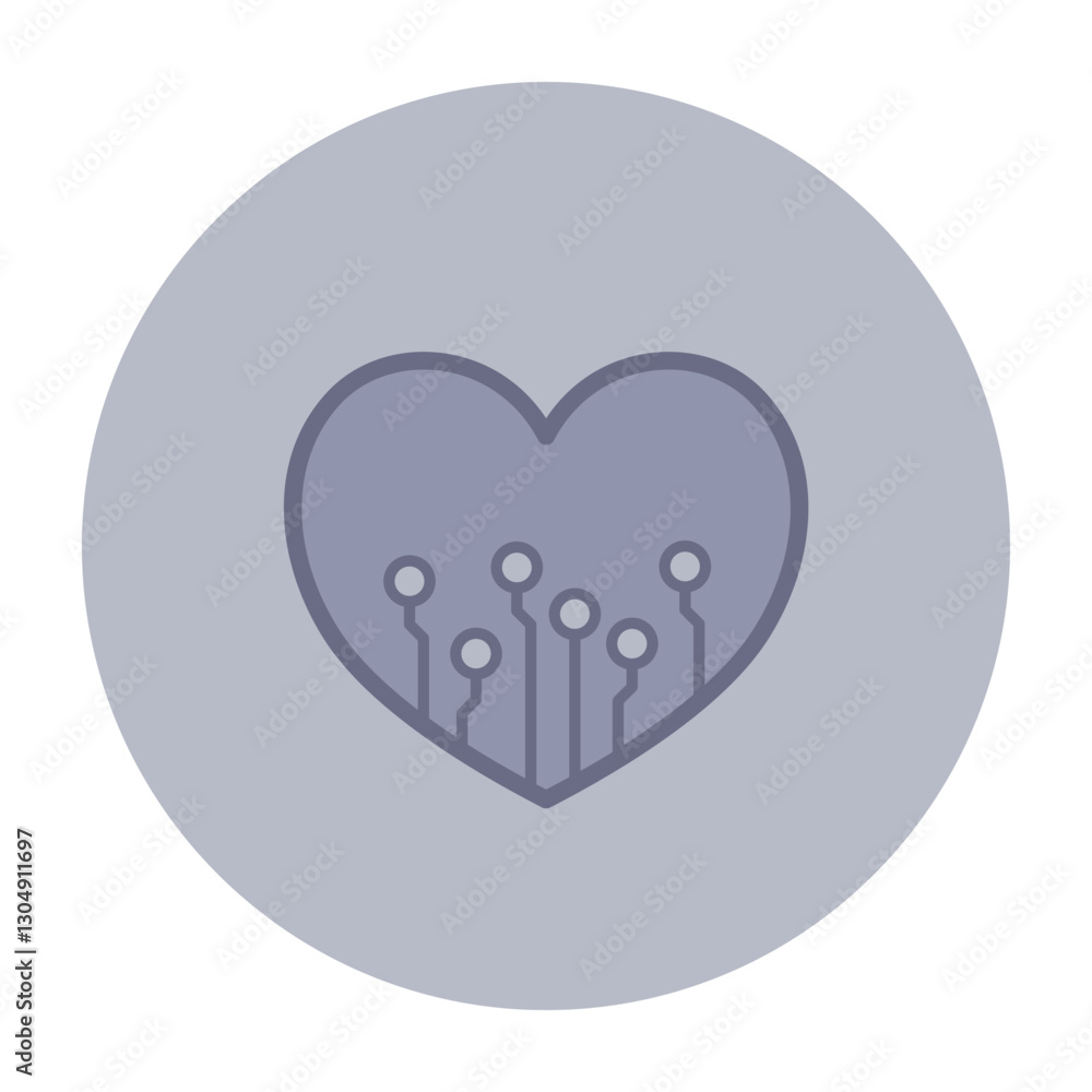 Line icon of heart shape intertwined with circuitry. Fusion of technology and health concept Line icon of heart shape intertwined with circuitry. Fusion of technology and health concept