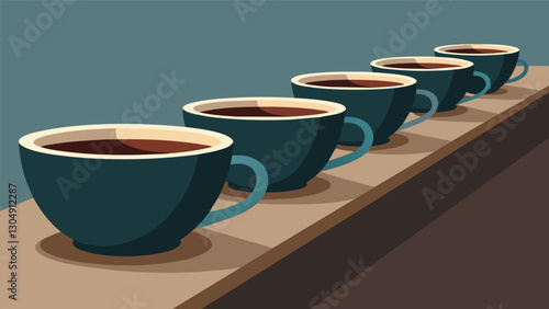 Lined up along the countertop a row of elegant china cups filled to the brim with rich dark coffee a perfect accompaniment to the soulful verses being shared.. Vector illustration
