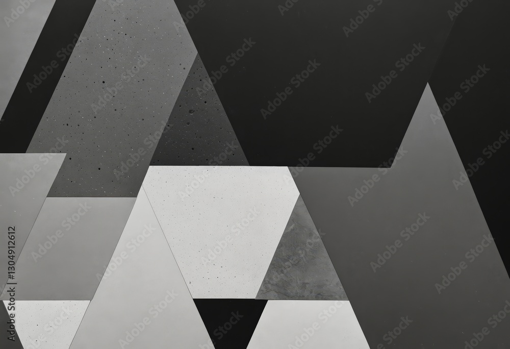 This black and white abstract design features geometric shapes, varying shades of gray and white, and a central white triangle, creating a dynamic and visually striking composition This black and white abstract design features geometric shapes, varying shades of gray and white, and a central white triangle, creating a dynamic and visually striking composition