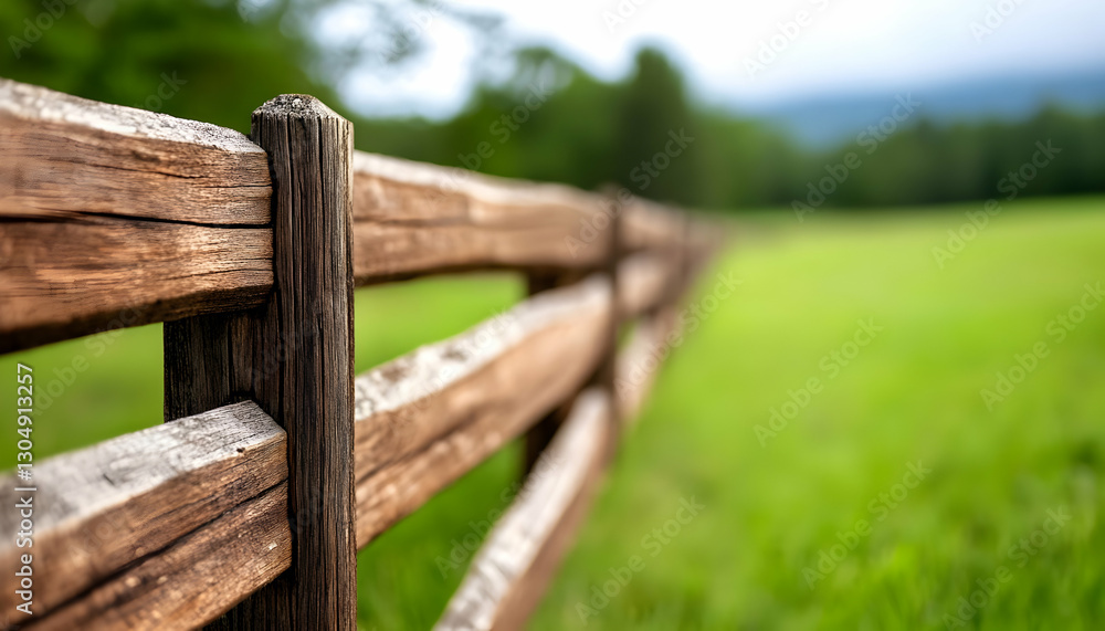 A rustic wooden fence borders a vibrant green field under a clear sky, showcasing the beauty of nature and rural life. A rustic wooden fence borders a vibrant green field under a clear sky, showcasing the beauty of nature and rural life.