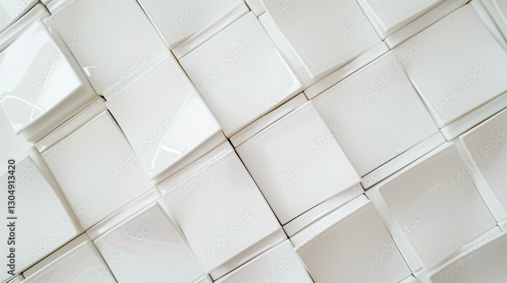 Obraz premium White tile wall texture background. Mosaic white textured for copy space project. Minimalistic urban 3d project.