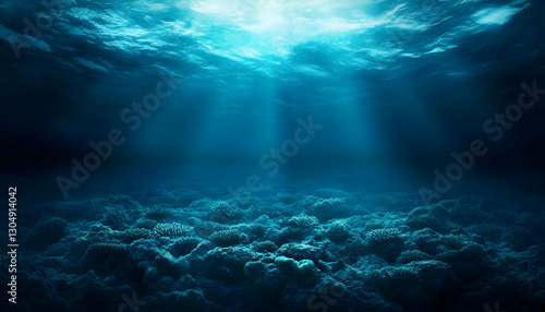 Wallpaper Mural A serene underwater scene showcasing beams of light piercing through the deep blue ocean, illuminating the vibrant marine life. Torontodigital.ca