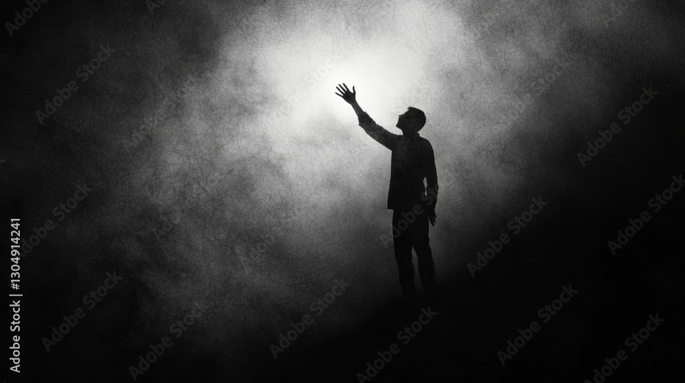 Silhouette of Person Reaching Out Amidst Darkness and Fog Silhouette of Person Reaching Out Amidst Darkness and Fog