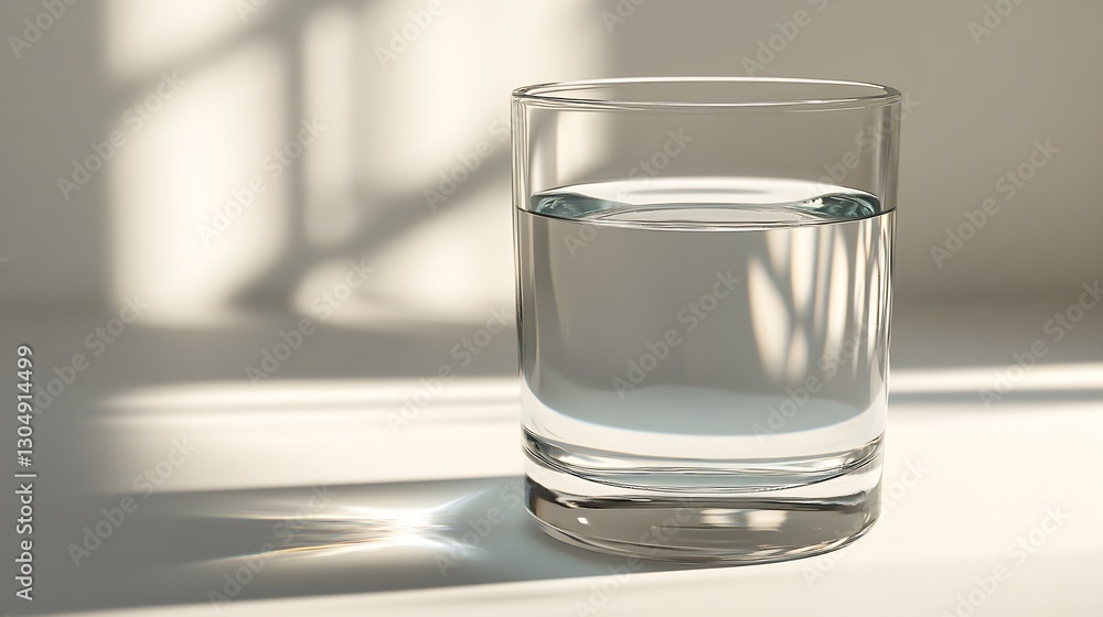 Single glass of pure water refreshment on a rustic wooden table in natural light Single glass of pure water refreshment on a rustic wooden table in natural light