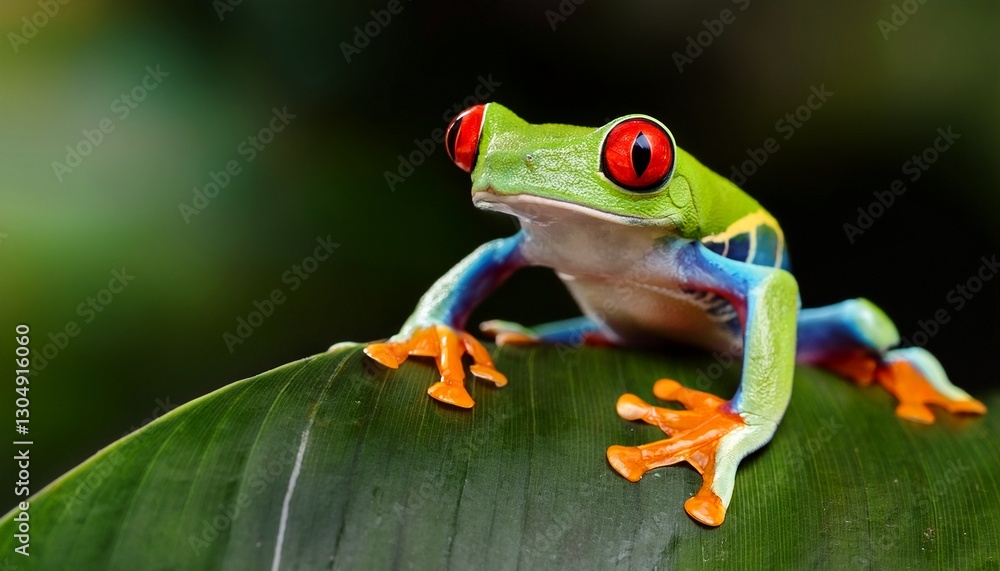 Fototapeta premium red eyed tree frog or red eyed leaf frog agalychnis callidryas sitting on leaf costa rica