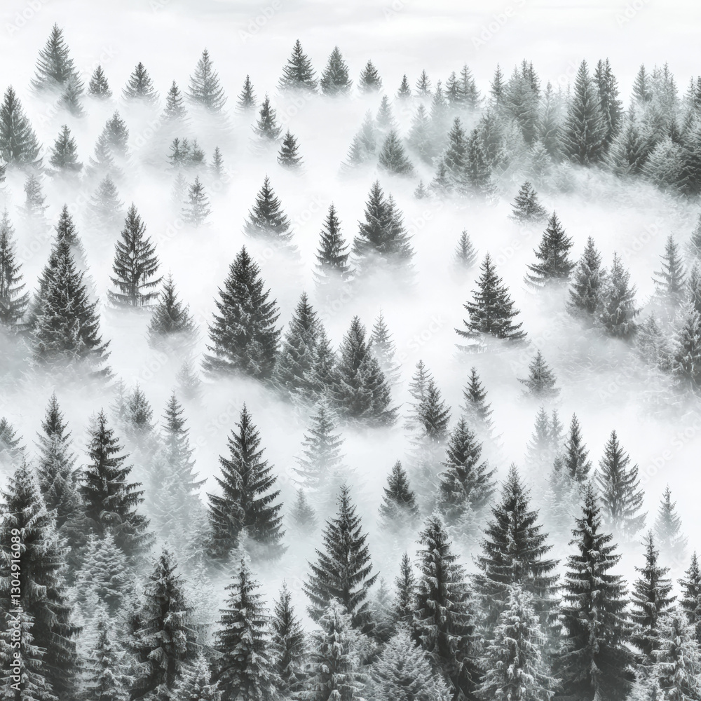 custom made wallpaper toronto digitalA monochrome background featuring a misty forest scene in black and white, with tall trees shrouded in fog creating a mysterious and atmospheric visual effect 07