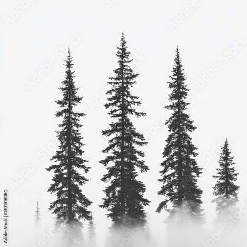 Wallpaper Mural A monochrome background featuring a misty forest scene in black and white, with tall trees shrouded in fog creating a mysterious and atmospheric visual effect 06 Torontodigital.ca