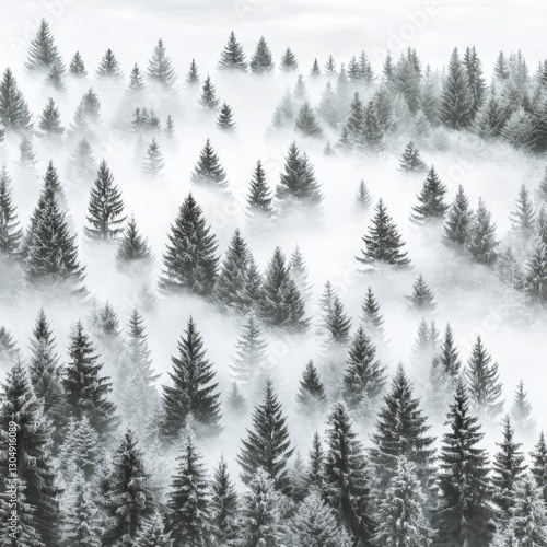 Wallpaper Mural A monochrome background featuring a misty forest scene in black and white, with tall trees shrouded in fog creating a mysterious and atmospheric visual effect 07 Torontodigital.ca