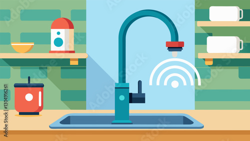 To prevent accidents in the kitchen a senior home now has a touchless faucet eliminating the need to twist and turn s.. Vector illustration