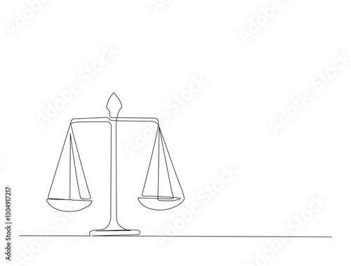 Continuous one line drawing of justice scale or law scales. Libra symbol in single line draw illustration. Editable stroke.