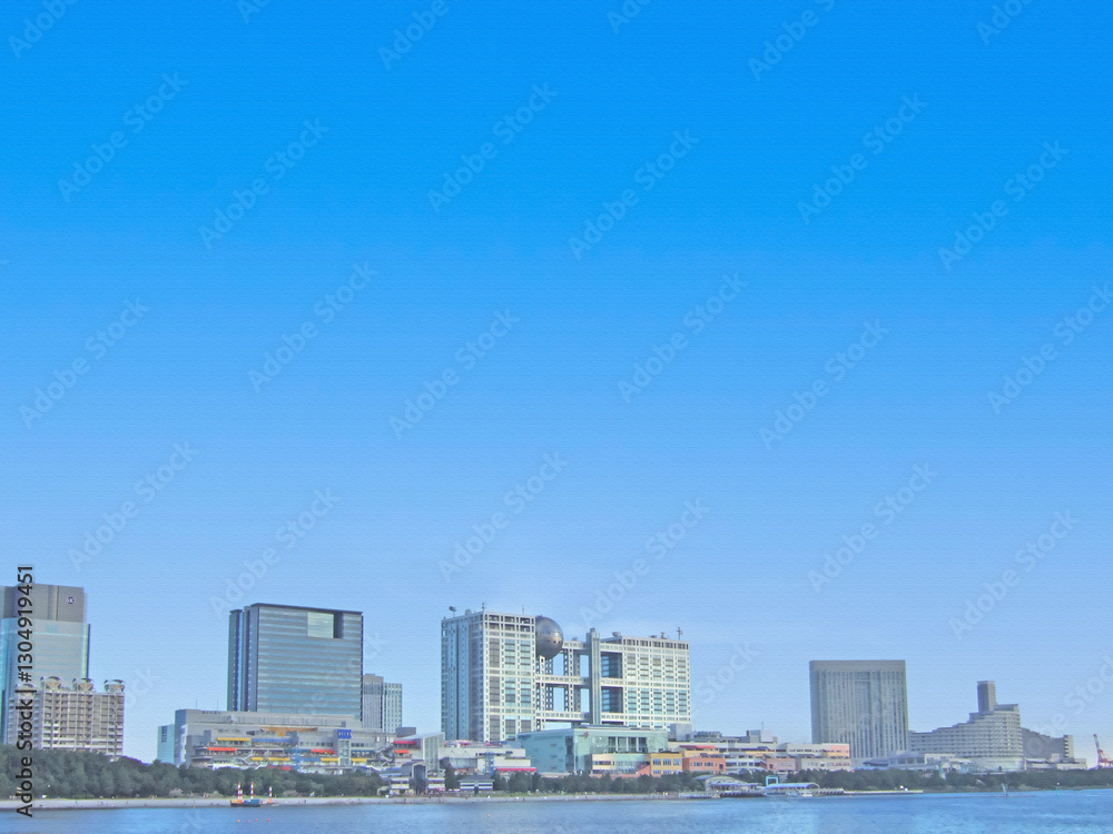 Naklejka premium 東京の湾岸風景。お台場。油彩画風写真。