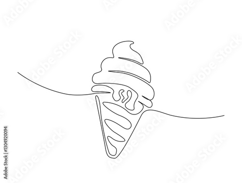 Continuous one line drawing of Ice cream gelato. Ice cream with cone in single line draw illustration. Editable stroke.