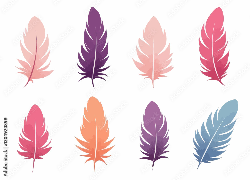 Set of Colorful Feathers with Pinks, Purples and Blues Set of Colorful Feathers with Pinks, Purples and Blues