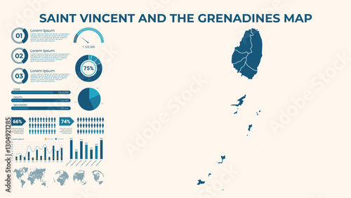 Infographic Map of Saint Vincent and the Grenadines. Vector Map of a global map in the form of regions of Saint Vincent and the Grenadines. Vector Illustration