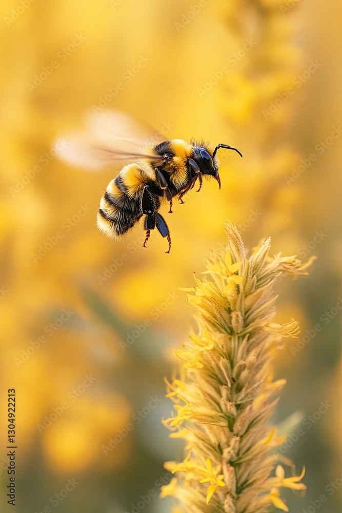 A bee flying near a vibrant yellow flower, capturing nature's beauty in motion. A bee flying near a vibrant yellow flower, capturing nature's beauty in motion.