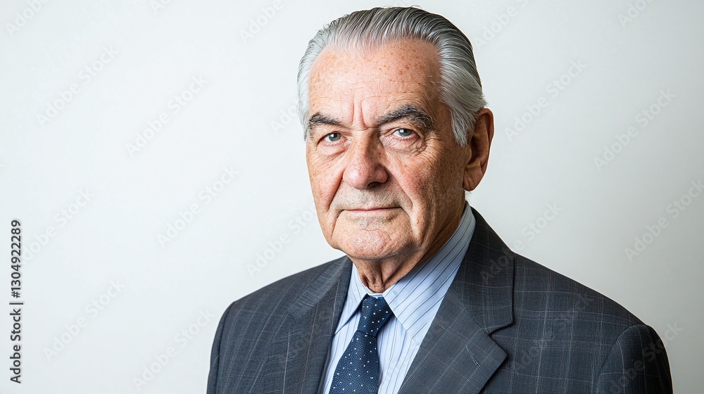 A wise senior man with a neatly combed hairstyle, wearing a suit and tie, looking dignified A wise senior man with a neatly combed hairstyle, wearing a suit and tie, looking dignified