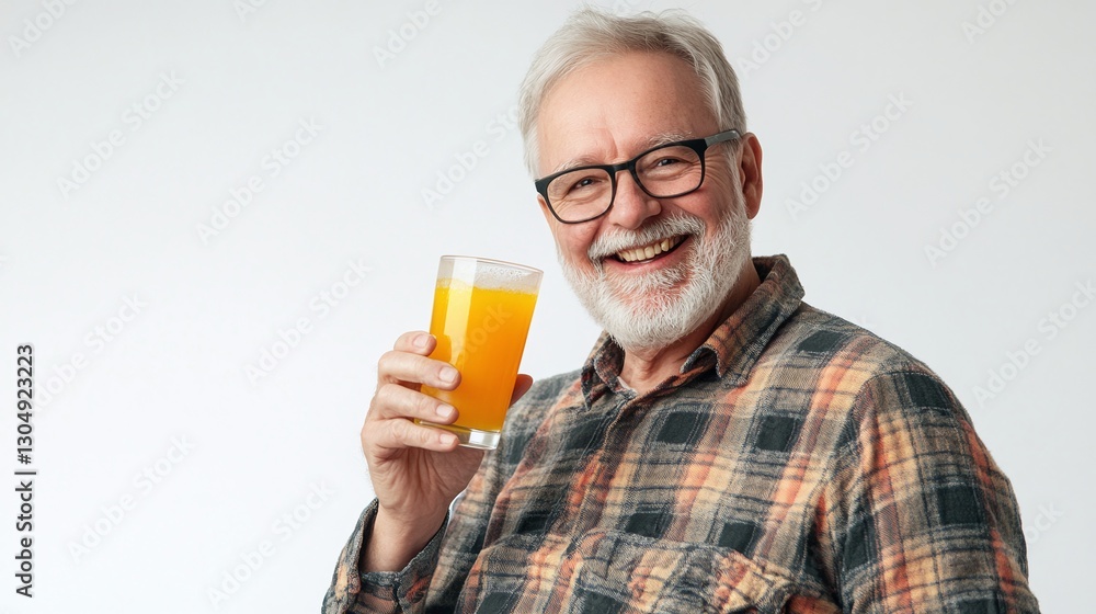 A smiling elderly man drinking a glass of fresh juice, looking refreshed A smiling elderly man drinking a glass of fresh juice, looking refreshed