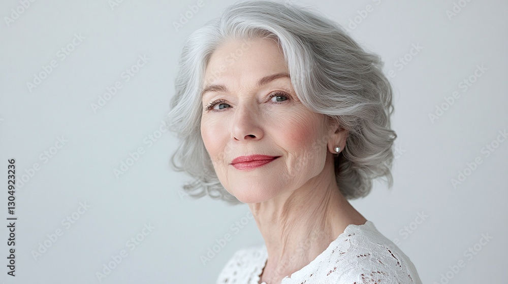A radiant elderly woman with silver hair, looking elegant and graceful A radiant elderly woman with silver hair, looking elegant and graceful
