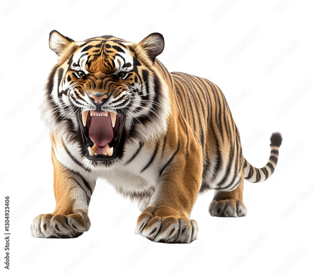 Fototapeta premium Tiger roaring in jungle wildlife nature isolated on transparent background png