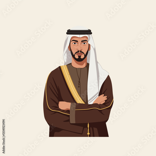 Man in Traditional Middle Eastern Clothing with Arms Crossed Portrait
