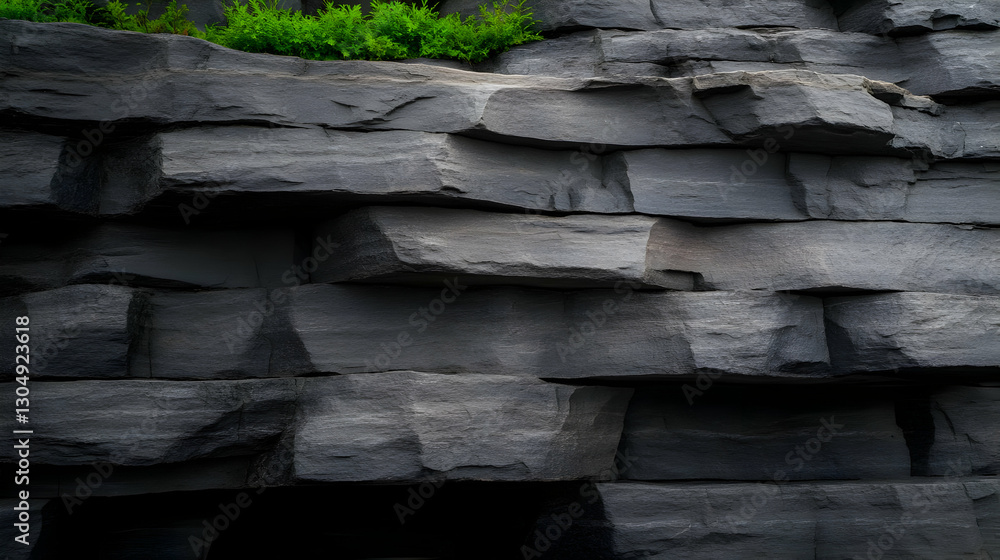 Close-up of textured rock layers with green foliage, showcasing the beauty of natural formations and earthy tones. Close-up of textured rock layers with green foliage, showcasing the beauty of natural formations and earthy tones.