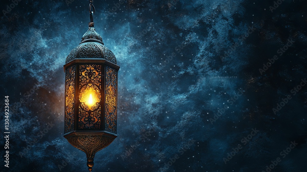 Ornate Lantern Illuminates Night Sky With Warm Light Ornate Lantern Illuminates Night Sky With Warm Light