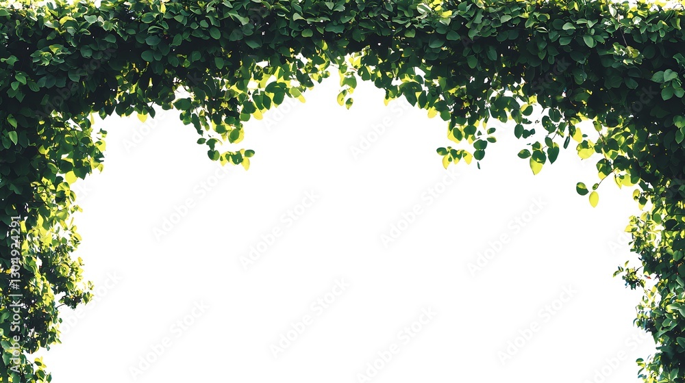 Lush Green Leaves Forming a Natural Frame Against a Soft Light Background Lush Green Leaves Forming a Natural Frame Against a Soft Light Background