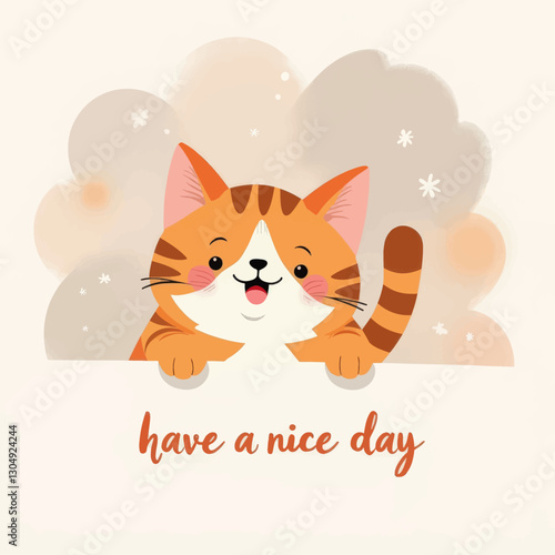 Orange tabby cat illustration with a happy greeting