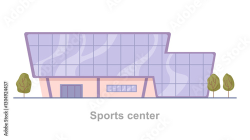 Sports center for athletes, sportsmen for exercising and building muscles. Vector flat cartoon style, isolated exterior of municipal building of city, leisure activities for citizens of town