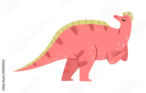 Funny dinosaur with arms folded on chest, isolated creature with crests on pate and back expressing displeasure by turning head to side. Vector Jurassic reptile, cute dino or Pelorosaurus species